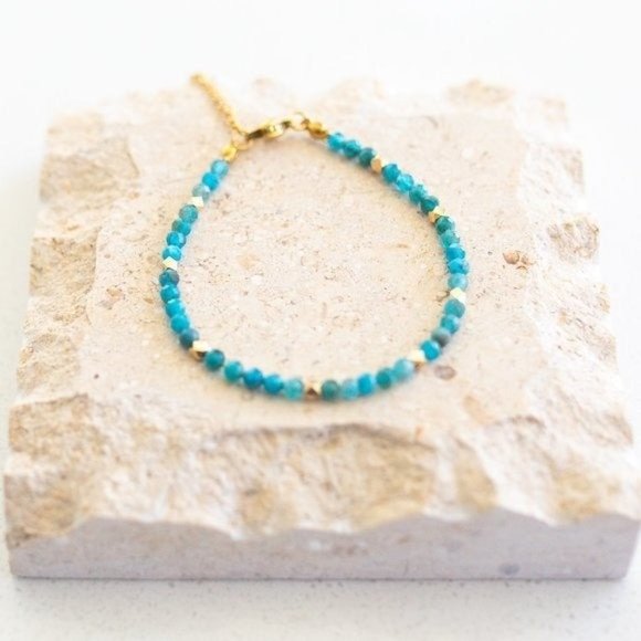Teal Blue Gemstone Beaded Bracelet Stacking bracelet apatite gemstone bracelet - Picture 8 of 12